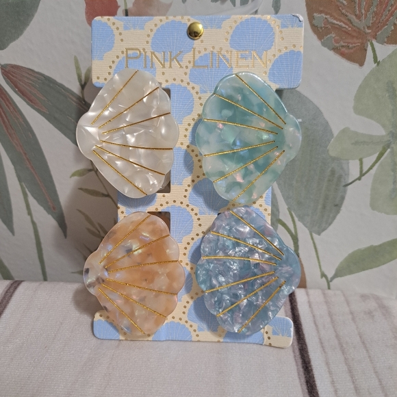 Pink Linen Seashell Hair Clips Set - Picture 1 of 5